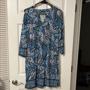 Coolibar Long Sleeve Paisley Dress in Blue and Pink size M